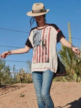 Double D Ranch This is America top native flag Indian chief RTL $235 XS